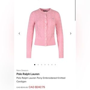 Polo Ralph Lauren Pony Embroidered Knitted Cardigan *PINK*